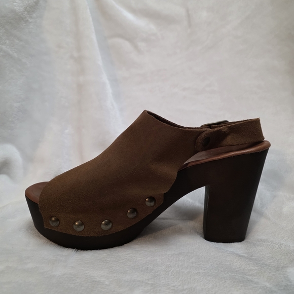 Y2K Inspired Mila Paoli Italy Brown Suede Studded Platform Clogs 37 - Picture 5 of 16